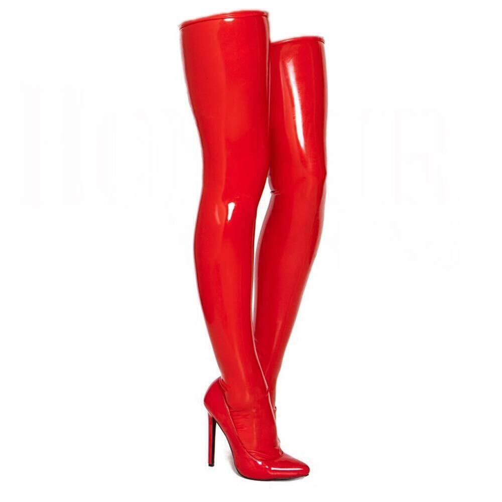 2758 Latex Rubber Thigh High Long Stockings Large, Red